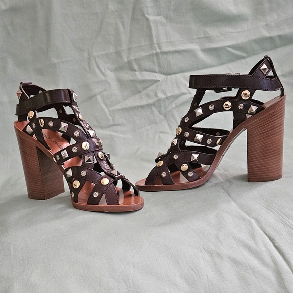 Dolce & Gabbana Brown Leather Studded Luxury Sandals Heels Size 5 US( Worn 1x) - Picture 12 of 16